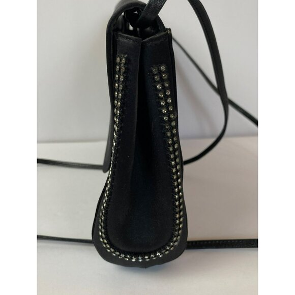 Vintage Charles Jourdan Black Satin Rhinestone Shoulder Bag Clutch 80s 90s Y2K - Picture 3 of 7